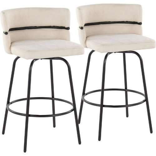 Cinch 26" Swivel Counter Stool in Black Metal & Cream Fabric w/ Black Footrest (Set of 2)